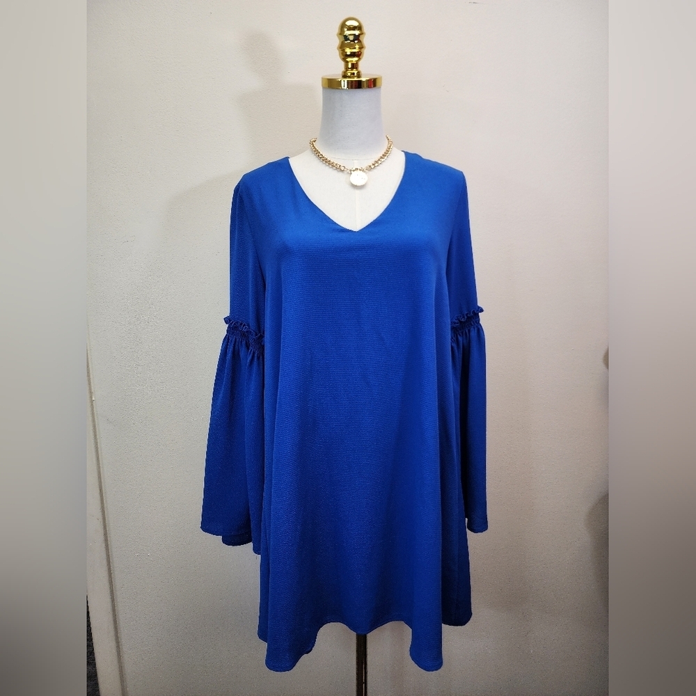 Chelsea28 Royal Blue Bell Sleeve Stretch Tunic Top Flowy Size Extra Small